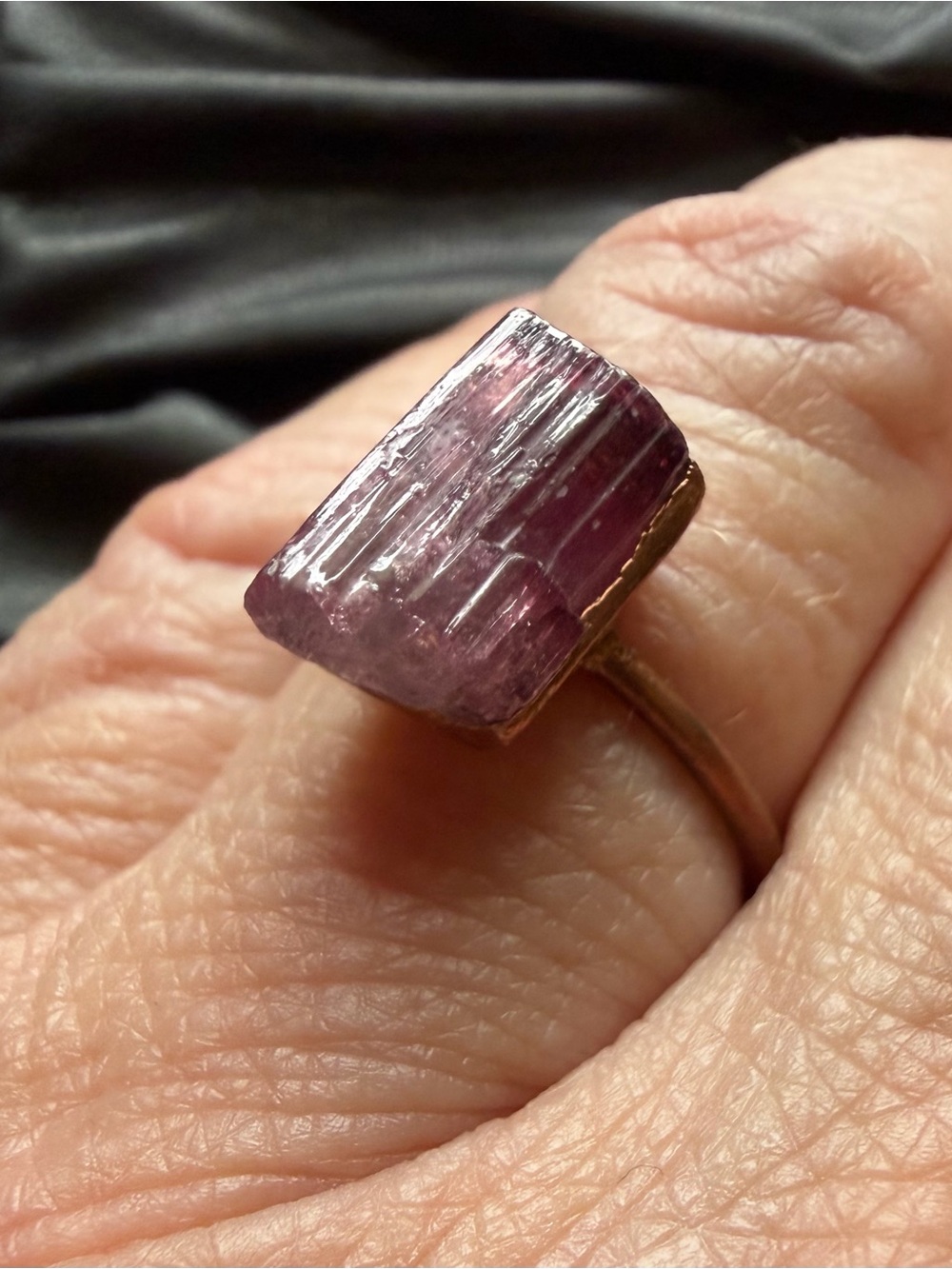 Pink Tourmaline Copper ring, size 7 1/2 U.S.